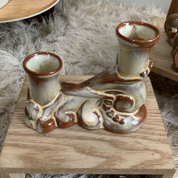 Vintage Frankoma Pottery 304 Candleholders *Note Not A Matching Pair - Picture 6 of 17